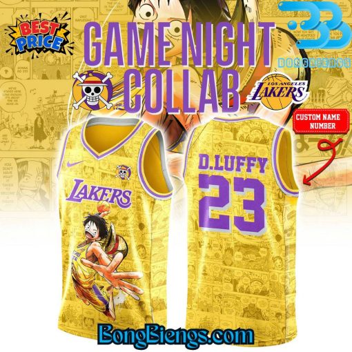 Los Angeles Lakers x One Piece Game Night Collab Custom Yellow Basketball Jersey