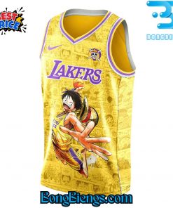 Los Angeles Lakers x One Piece Game Night Collab Custom Yellow Basketball Jersey 2