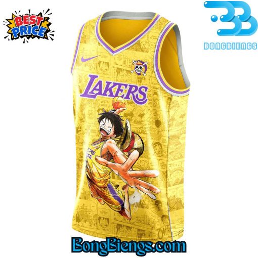 Los Angeles Lakers x One Piece Game Night Collab Custom Yellow Basketball Jersey