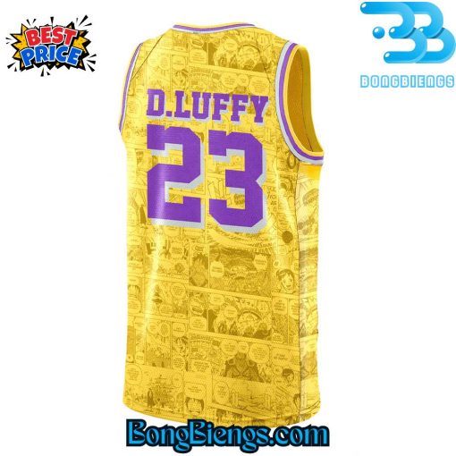 Los Angeles Lakers x One Piece Game Night Collab Custom Yellow Basketball Jersey