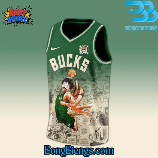 Milwaukee Bucks X One Piece Luffy Straw Hat Pirates Basketball Jersey