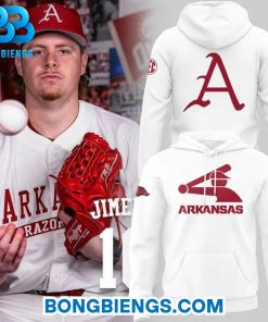 Arkansas Razorbacks MLB Throwback Logo White Hoodie