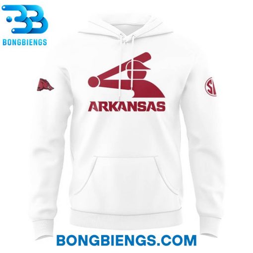Arkansas Razorbacks MLB Throwback Logo White Hoodie