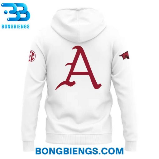 Arkansas Razorbacks MLB Throwback Logo White Hoodie